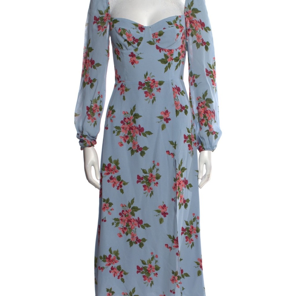 Reformation Floral Blue Midi Long Sleeve Dress